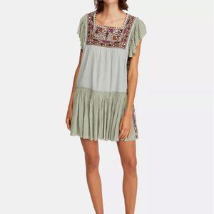 Free People Sage Green Embroidered Mini Dress